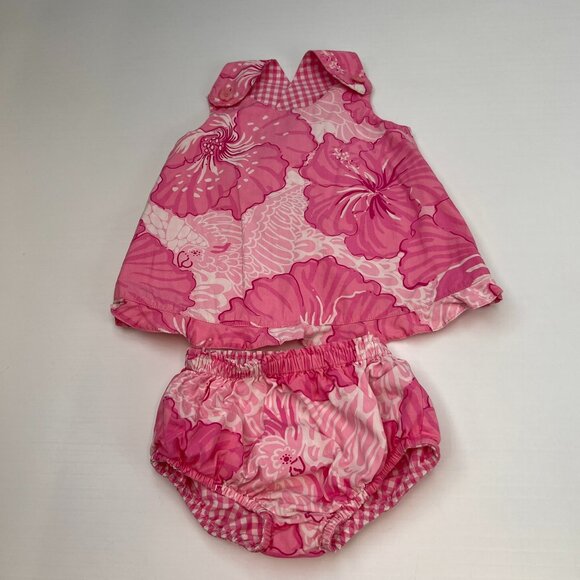 Vintage Lilly Pulitzer Set Baby 18 Month Reversible Floral Gingham Top Hype Core